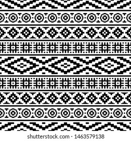 Ikat Ethnic Seamless Aztec Pattern Illustration Design in black and white color, Ikat, geometric pattern, native Indian, Navajo, Inca