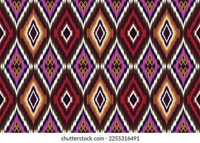 Ikat ethnic seamless pattern. Abstract ogee textured background. Design for  wallpaper, carpet, clothing. Traditional bohemian vector, embroidery pattern.