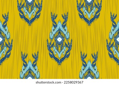 Ikat ethnic seamless pattern. Abstract ogee textured background for textile, wallpaper, carpet, clothing. Traditional bohemian vector illustration! Design for printing business.