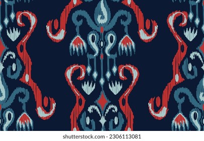 Ikat ethnisches nahtloses Muster. Abstrakte, vektor-, nativ- und kat-geometrische Muster-Design für Textilien, Tapeten, Teppiche, Kleidung, Dekoration und Illustration