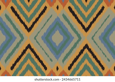 Patrón sin costuras étnico Ikat. Fondo texturizado Ogee abstracto para la tela, papel pintado, alfombra, ropa. Ilustración vectorial bohemia tradicional. Diseño para textura, tela, ropa, envoltura, decoración