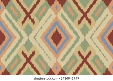Ikat Ethnic Seamless Pattern. Abstract Ogee Textured Background for Textile, Wallpaper, Carpet, Clothing. Traditional Bohemian Vector Illustration. Design for Texture,fabric,clothing,wrapping,decor