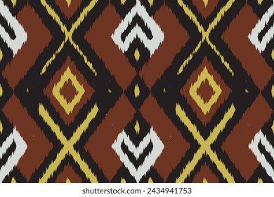 Ikat Ethnic Seamless Pattern. Abstract Ogee Textured Background for Textile, Wallpaper, Carpet, Clothing. Traditional Bohemian Vector Illustration. Design for Texture,fabric,clothing,wrapping,decor
