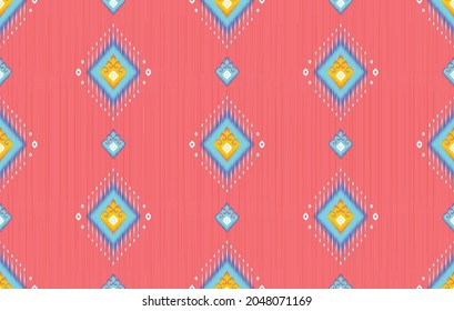 Ikat ethnic seamless pattern. Aztec fabric carpet mandala ornament boho chevron textile decoration wallpaper Tribal turkey African Indian traditional embroidery oriental vector illustration background
