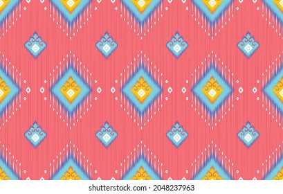 Ikat ethnic seamless pattern. Aztec fabric carpet mandala ornament boho chevron textile decoration wallpaper Tribal turkey African Indian traditional embroidery oriental vector illustration background