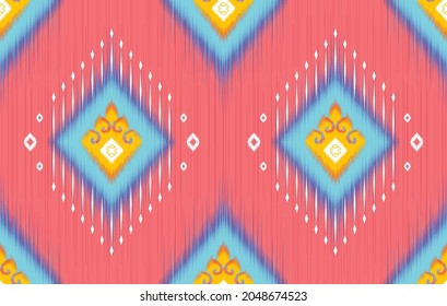 Ikat ethnic seamless pattern. Aztec fabric carpet mandala ornament boho chevron textile decoration wallpaper Tribal turkey African Indian traditional embroidery oriental vector illustration background