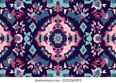 Ikat ethnisches nahtloses Muster. Aztec Gewebe boho mandalas Stil. Abstrakte traditionelle Folk verziert elegante Luxus-Vintage Retro modern minimalistisch für die Textur Textil Hintergrund Hintergrund-Tapete.