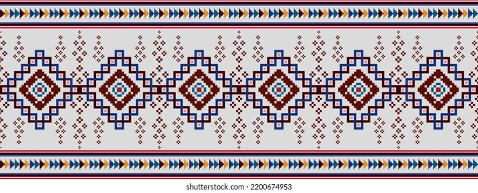 Ikat ethnic seamless pattern decoration design. Aztec fabric carpet boho mandalas textile decor wallpaper. Tribal native motif Moravian Hungarian polish African American traditional embroidery vector 