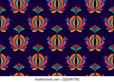 Ikat ethnic seamless pattern decoration design. Aztec fabric carpet boho mandalas textile decor wallpaper. Tribal native motif Moravian Hungarian polish African American traditional embroidery vector 