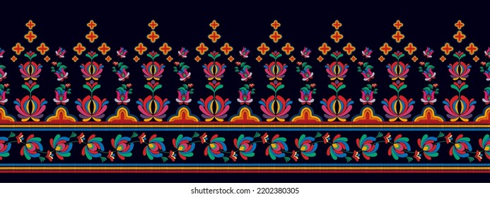 Ikat ethnic seamless pattern decoration design. Aztec fabric carpet boho mandalas textile decor wallpaper. Tribal native motif Moravian Hungarian polish African American traditional embroidery vector 