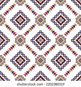 Ikat ethnic seamless pattern decoration design. Aztec fabric carpet boho mandalas textile decor wallpaper. Tribal native motif Moravian Hungarian polish African American traditional embroidery vector 