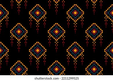 Ikat ethnic seamless pattern decoration design. Tribal native motif home decor wallpaper. Aztec fabric carpet boho ornaments mandalas textile decorative traditional embroidery vector background 