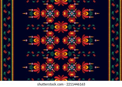 El diseño de la decoración de los patrones étnicos Ikat es impecable. Ornamentos tribales nativos adornos tradicionales de bordado decorativo de fondo vectorial. Moqueta de tela azteca con mandalas en la decoración de la casa.