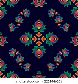 Ikat ethnic seamless pattern decoration design. Tribal native motif ornaments traditional decorative embroidery vector illustrations background. Aztec fabric carpet boho mandalas textile home decor.