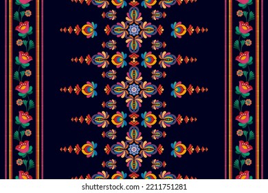 Ikat ethnic seamless pattern decoration design. Aztec fabric carpet boho mandalas textile decor wallpaper. Tribal native motif ornaments decorative traditional embroidery vector background 