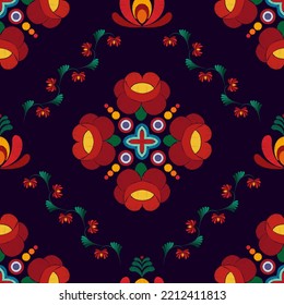 El diseño de la decoración de los patrones étnicos Ikat es impecable. Ornamentos tribales nativos adornos tradicionales de bordado decorativo de fondo vectorial. Moqueta de tela azteca con mandalas en la decoración de la casa.