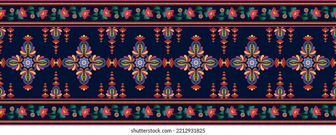 El diseño de la decoración de los patrones étnicos Ikat es impecable. Moqueta de tela azteca con mandalas en la decoración textil papel tapiz. Ornamentos tribales nativos decorativos de bordado tradicional fondo vectorial 