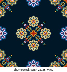 Ikat ethnische nahtlose Muster Dekoration Design. Aztekteppichboden boho mandalas Tapete aus Spinnstoffen. Ikkat-Stamm-einheimische Motive-Ziern Ungarische traditionelle Stickerei, Vektorhintergrund 
