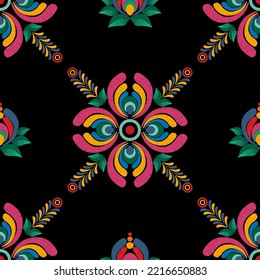 Ikat ethnische nahtlose Muster Dekoration Design. Aztekteppichboden boho mandalas Tapete aus Spinnstoffen. Stammes einheimisches Motiv-Ziergegend traditionelle Stickerei Vektor Ungarisch polisch mährisch.