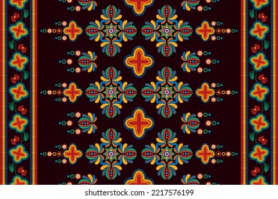 Ikat ethnic seamless pattern decoration design. Aztec fabric carpet boho mandalas textile home decor wallpaper. Ikkat tribal native motif ornaments Hungarian traditional embroidery vector background 