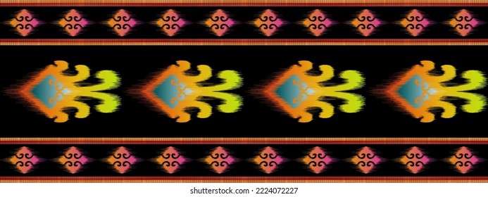 Ikat ethnic seamless pattern decoration design. Aztec fabric carpet boho mandalas textile decor wallpaper. Tribal native motif ornaments traditional Hungarian polish Moravian embroidery vector 