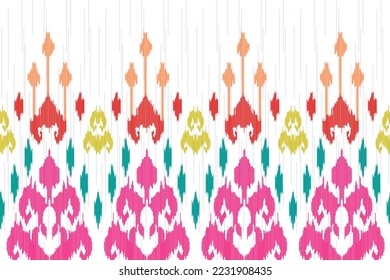 Ikat ethnic seamless pattern decoration design. Aztec fabric carpet boho mandalas textile decor wallpaper. Tribal native motif ornaments traditional embroidery vector background 