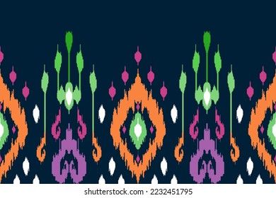 Ikat ethnic seamless pattern decoration design. Aztec fabric carpet boho mandalas textile decor wallpaper. Tribal native motif ornaments African American folk Indian traditional embroidery vector. - Shutterstock ID 2232451795