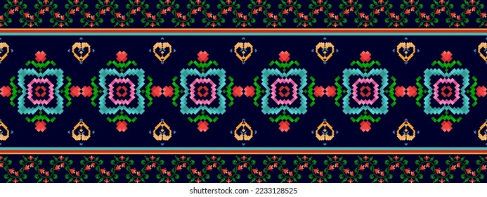Ikat ethnic seamless pattern decoration design. Aztec fabric carpet boho mandalas textile decor wallpaper. Tribal native motif ornaments African American folk Indian traditional embroidery vector.