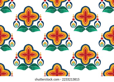 Ikat ethnic seamless pattern decoration design. Tribal native motif ornaments African American folk traditional embroidery vector. Aztec fabric carpet boho mandalas textile decor wallpaper 