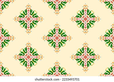 Ikat ethnic seamless pattern decoration design. Tribal native motif ornaments African American folk traditional embroidery vector. Aztec fabric carpet boho mandalas textile decor wallpaper 