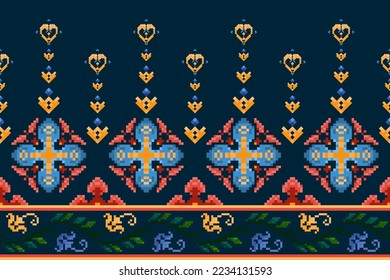 Ikat ethnic seamless pattern decoration design. Tribal native motif ornaments African American folk traditional embroidery vector. Aztec fabric carpet boho mandalas textile decor wallpaper 