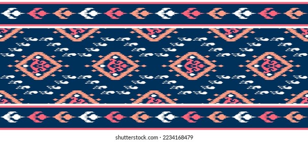 Ikat ethnic seamless pattern decoration design. Aztec fabric carpet boho mandalas textile wallpaper. Tribal native motif ornaments African American folk Indian traditional embroidery vector background