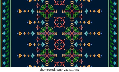 Ikat ethnic seamless pattern decoration design. Tribal native motif ornaments African American folk traditional embroidery vector. Aztec fabric carpet boho mandalas textile decor wallpaper 