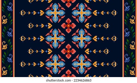 Ikat ethnic seamless pattern decoration design. Tribal native motif ornaments African American folk traditional embroidery vector. Aztec fabric carpet boho mandalas textile decor wallpaper 
