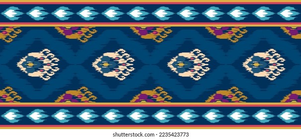 Ikat ethnic seamless pattern decoration design. Aztec fabric carpet boho mandalas textile wallpaper. Tribal native motif ornaments African American folk Indian traditional embroidery vector background