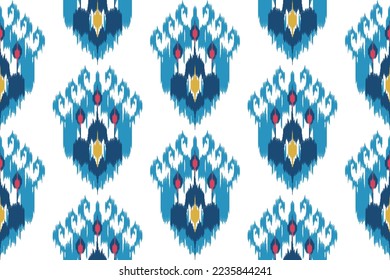 Ikat ethnic seamless pattern decoration design. Aztec fabric carpet boho mandalas textile wallpaper. Tribal native motif ornaments African American folk Indian traditional embroidery vector background