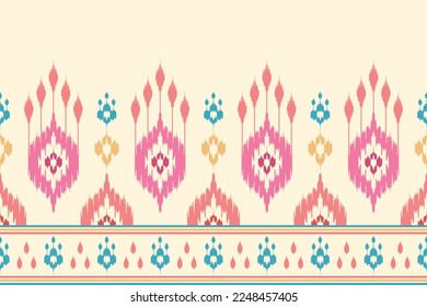 Ikat ethnic seamless pattern decoration design. Tribal native motif ornaments African American folk traditional embroidery vector. Aztec fabric carpet boho mandalas textile wallpaper 