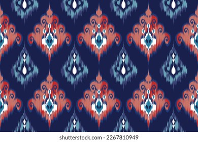 Ikat ethnic seamless pattern decoration design. Aztec fabric carpet boho mandalas textile wallpaper. Tribal native motif African Indian turkey American traditional embroidery vector background 