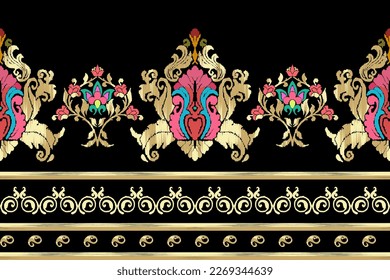 Ikat ethnic seamless pattern decoration design. Aztec fabric boho mandalas textile Indian African American folk traditional embroidery vector. Tribal native motif carpet digital print texture 
