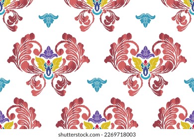 El diseño de la decoración de los patrones étnicos Ikat es impecable. El motivo tribal nativo adorna el fondo del vector del bordado tradicional afroamericano indio. Moqueta de tela azteca boho mandalas papel de pared textil 