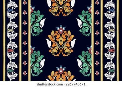 Ikat ethnische nahtlose Muster Dekoration Design. Stammes einheimisches Motiv-Ornamente afrikanisch-amerikanischer traditioneller Stickereihintergrund. Aztekteppich Boho mandalas Stoffhintergrund 