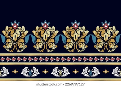 Ikat ethnic seamless pattern decoration design. Tribal native motif ornaments African American Indian traditional embroidery vector background. Aztec fabric carpet boho mandalas textile wallpaper 
