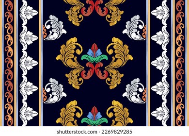 Ikat ethnic seamless pattern decoration design. Tribal native motif ornaments African American Indian traditional embroidery vector background. Aztec fabric carpet boho mandalas textile wallpaper 