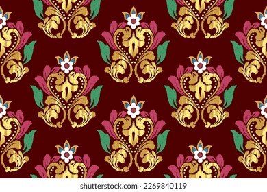 Ikat ethnic seamless pattern decoration design. Tribal native motif ornaments African American Indian traditional embroidery vector background. Aztec fabric carpet boho mandalas textile wallpaper 