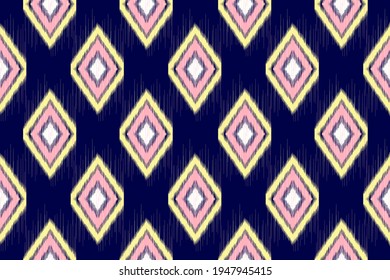Diseño de patrones inconsistentes de la etnia Ikat para tela textil. Geométrico, boho, azteca, alfombra, papel tapiz de chevron mandala. Fondo de las ilustraciones de los vectores de patrones de textura de seda.