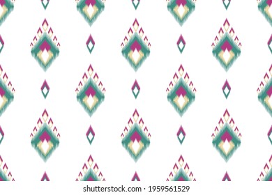 Ikat ethnic seamless pattern design for fabric textile.Geometric, native, tribal, boho, fabric, Indian, African, American,carpet chevron wallpaper. Silk texture curtain vector illustrations background