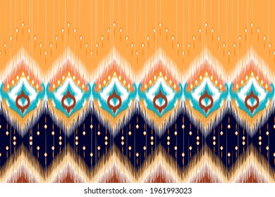 Ikat ethnic seamless pattern design. Aztec fabric carpet mandala African American Indian chevron wallpaper. Native tribal textile decoration. Line vector illustrations background.