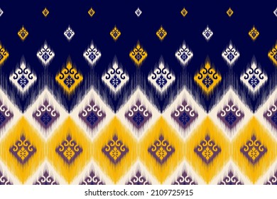 Ikat ethnic seamless pattern design. Aztec fabric carpet mandala ornament chevron textile decoration wallpaper. Tribal turkey African Indian traditional embroidery vector illustrations background 