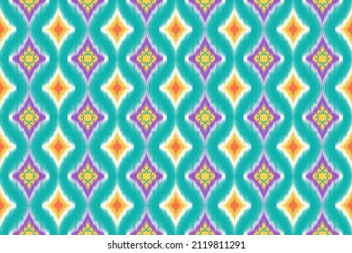 Ikat ethnic seamless pattern design. Aztec fabric carpet mandala ornament boho chevron textile decoration wallpaper. Tribal turkey African Indian traditional embroidery vector illustrations background
