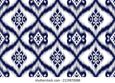 Ikat ethnic seamless pattern design. Aztec fabric carpet mandala ornament boho chevron textile decoration wallpaper. Tribal turkey African Indian traditional embroidery vector illustrations background